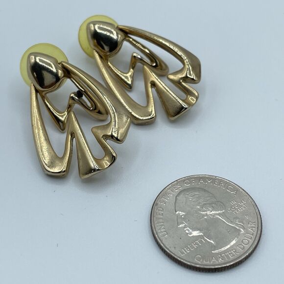 Vintage Andrew Scott Gold Tone Statement Door Knocker Post Setting Earrings - Picture 3 of 5